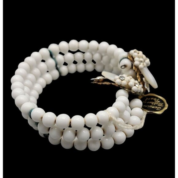 MOP Milk Bead Wrap Bracelet Multistrand Open End Mother of Pearl Disk Ends 7" - Picture 6 of 16